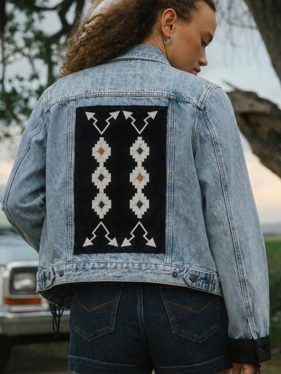Vintage Jackets & Blazers - Vintage RARE Santa Fe Creation Denim Jacket with Suede & Aztec Patch
